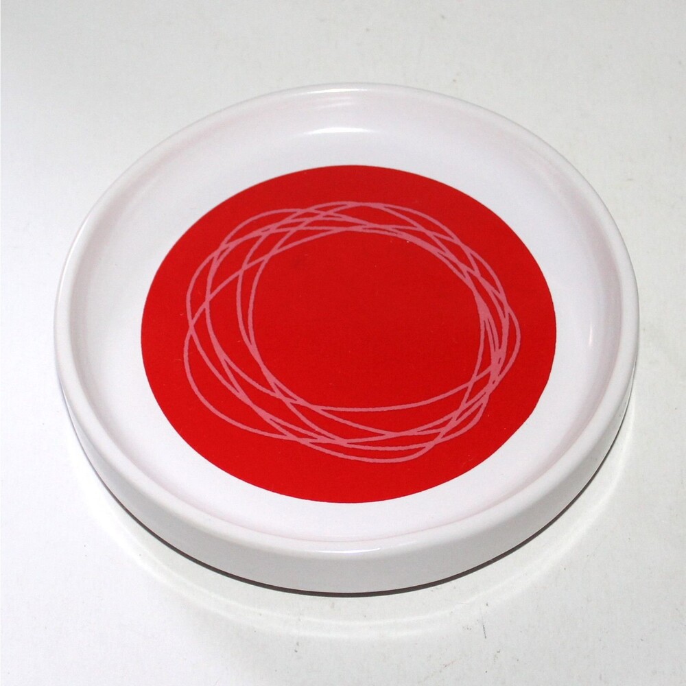 CB Ceramic Modern Round Trinket Dish white red abstract candle base contemporary